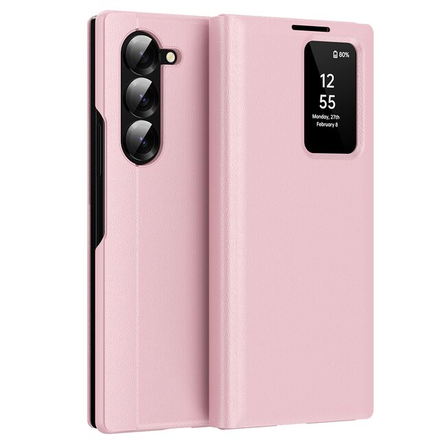 Husa pentru  Samsung Galaxy Z Fold 6 Smart Window View Tip Carte – Design Premium, Vizualizare Inteligenta, Protectie 360°, Card Slot, Textura Mata Eleganta - Roz