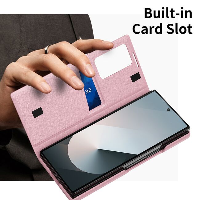 Husa pentru  Samsung Galaxy Z Fold 6 Smart Window View Tip Carte – Design Premium, Vizualizare Inteligenta, Protectie 360°, Card Slot, Textura Mata Eleganta - Roz