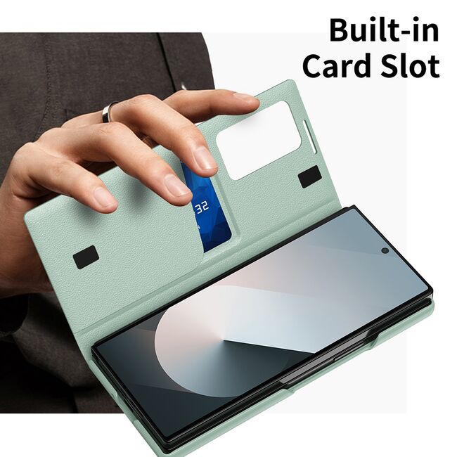 Husa pentru  Samsung Galaxy Z Fold 6 Smart Window View Tip Carte – Design Premium, Vizualizare Inteligenta, Protectie 360°, Card Slot, Textura Mata Eleganta - Verde