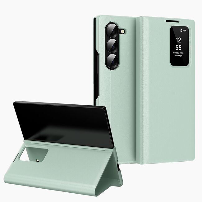 Husa pentru  Samsung Galaxy Z Fold 6 Smart Window View Tip Carte – Design Premium, Vizualizare Inteligenta, Protectie 360°, Card Slot, Textura Mata Eleganta - Verde