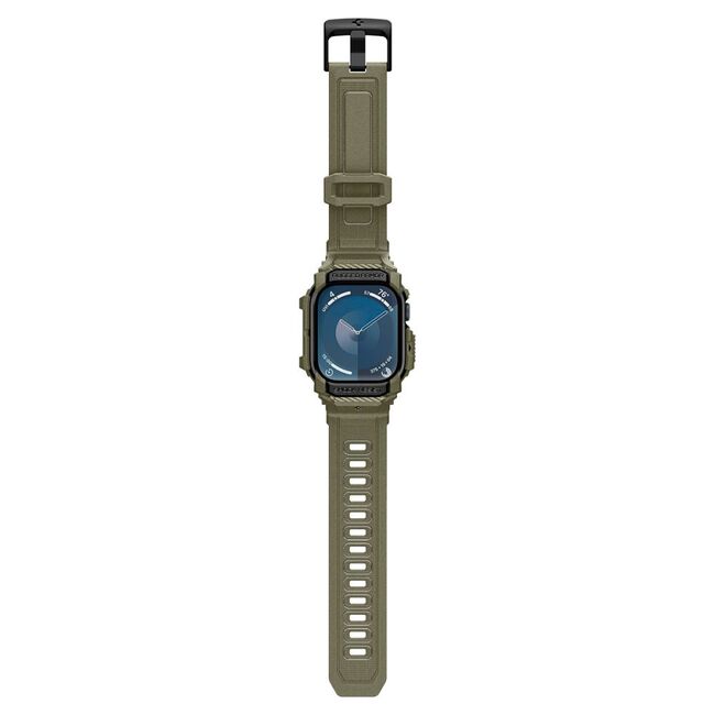 Husa pentru Apple Watch 10 46mm + Curea - Spigen Rugged Armor Pro - Vintage Khaki