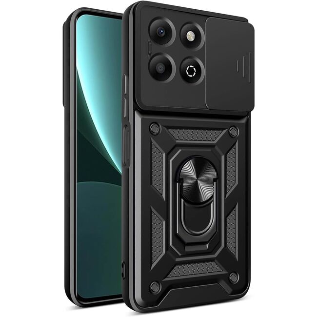 Husa pentru  Honor X6c Ring Armor Kickstand Tough Rugged Cover cu protectie camera, Negru