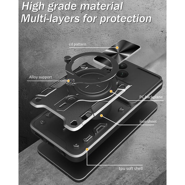 Husa pentru  Honor 400 Pro cu protecție pentru cameră și suport magnetic integrat Ring Shockproof, Rosu