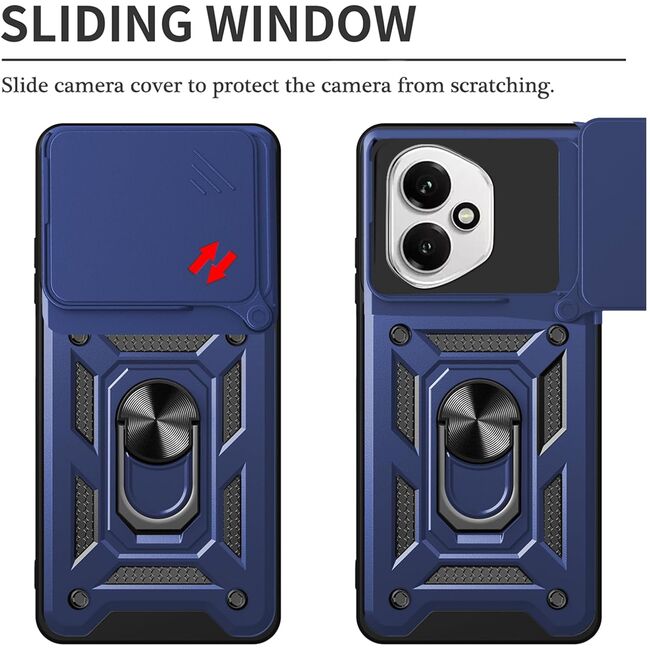 Husa pentru  Honor 400 Ring Armor Kickstand Tough Rugged Cover cu protectie camera, Albastru