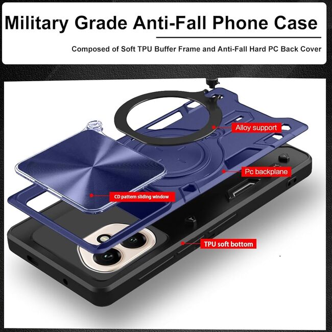 Husa pentru  Honor 400 cu protecție pentru cameră și suport magnetic integrat Ring Shockproof, Albastru