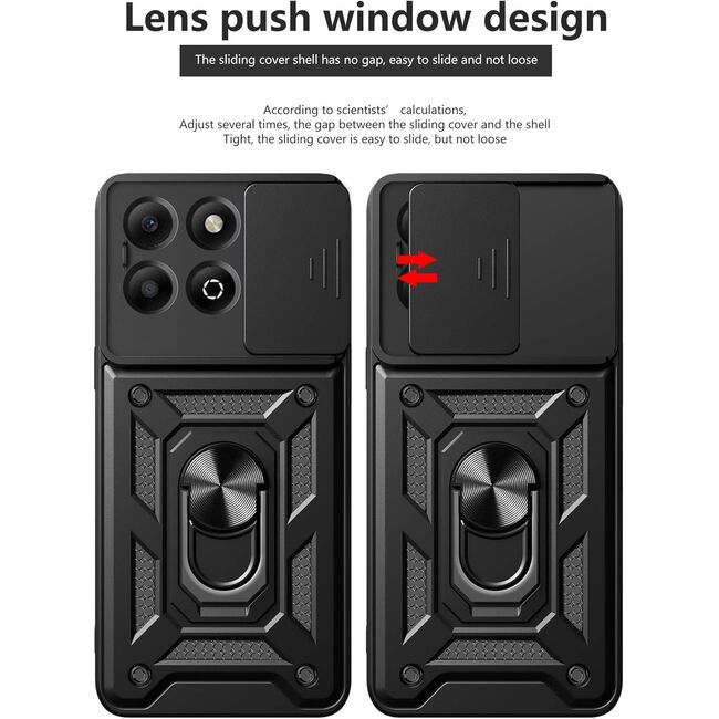 Husa pentru  Honor X6c Ring Armor Kickstand Tough Rugged Cover cu protectie camera, Negru