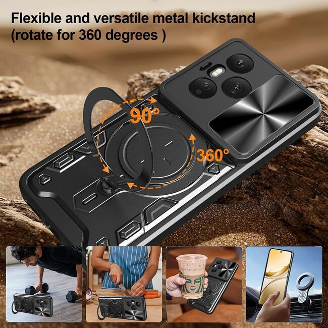 Husa pentru  Honor 400 Pro cu protecție pentru cameră și suport magnetic integrat Ring Shockproof, Albastru