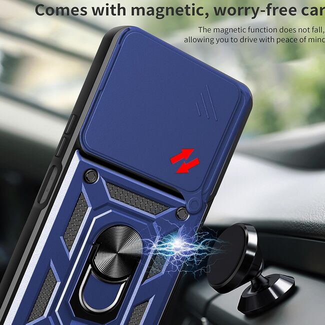 Husa pentru  Honor 400 Ring Armor Kickstand Tough Rugged Cover cu protectie camera, Albastru