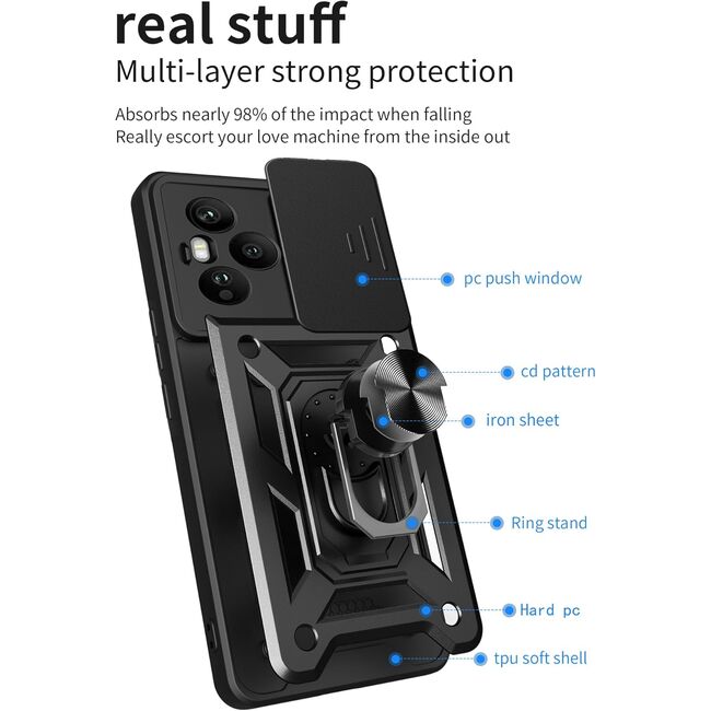 Husa pentru  Honor 400 Pro Ring Armor Kickstand Tough Rugged Cover cu protectie camera, Albastru