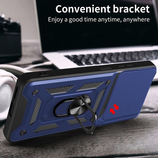 Husa pentru  Honor 400 Ring Armor Kickstand Tough Rugged Cover cu protectie camera, Albastru