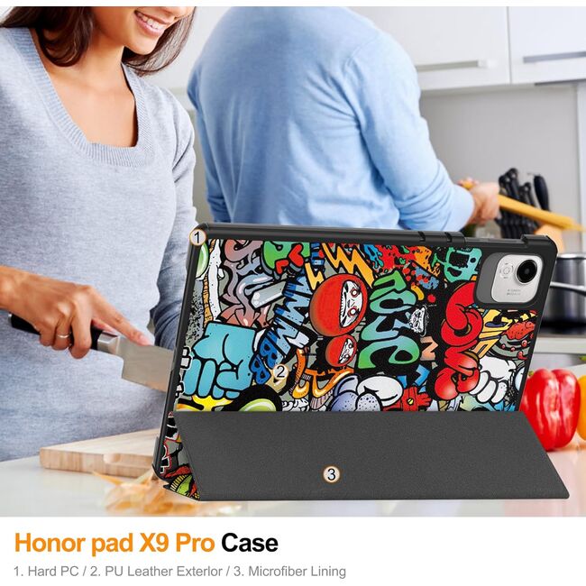 Husa pentru  Honor Pad X9a tip stand functie sleep/wake-up, protectie 360 - Graffiti