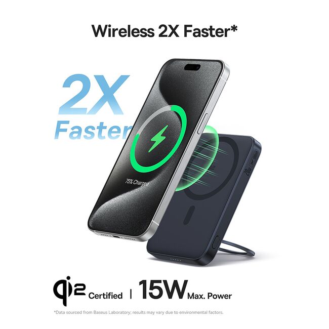 Acumulator Extern Type-C, Qi2, 20W, 5000mAh, with Cable Type-C - Baseus PicoGo - Negru