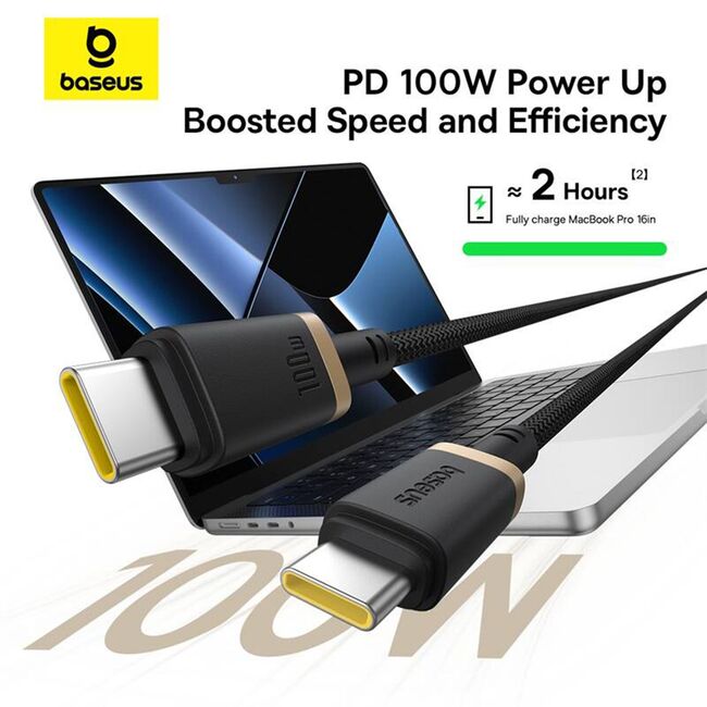 Cablu de Date USB-C, 100W, 2m - Baseus Dura - Gold / Black