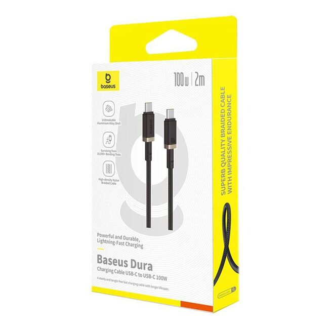Cablu de Date USB-C, 100W, 2m - Baseus Dura - Gold / Black