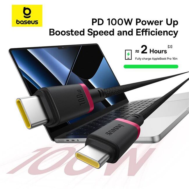 Cablu de Date USB-C, 100W, 2m - Baseus Dura - Red / Black