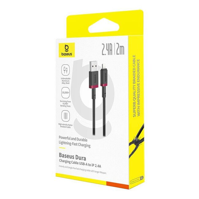 Cablu de Date USB la Lightning, 2.4A, 2m - Baseus Dura - Negru