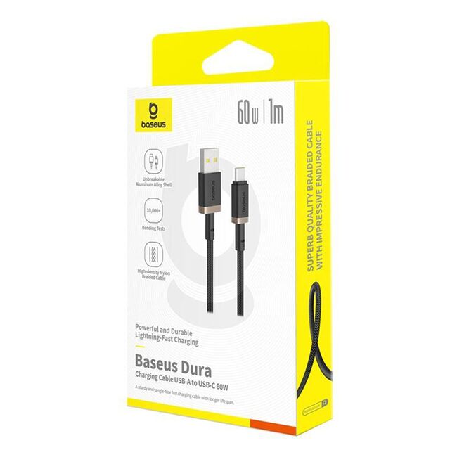 Cablu de Date USB la Type-C, 60W, 1m - Baseus Dura - Gold / Black