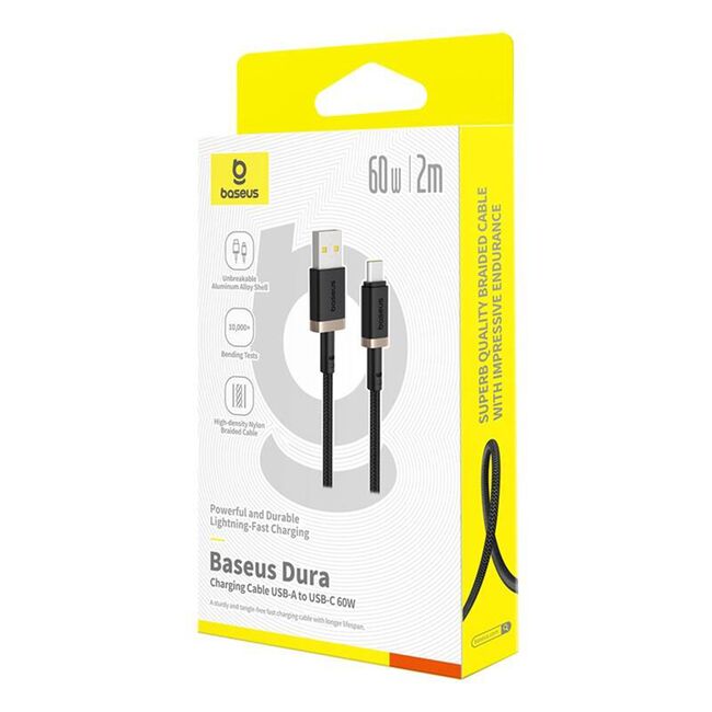 Cablu de Date USB la Type-C, 60W, 2m - Baseus Dura - Gold / Black