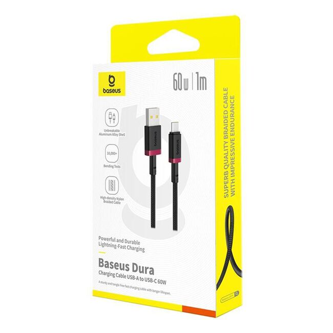 Cablu de Date USB la Type-C, 60W, 2m - Baseus Dura - Negru
