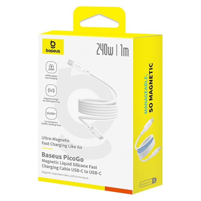 Cablu Type-C, 240W, Magnetic, 1m - Baseus PicoGo - Alb