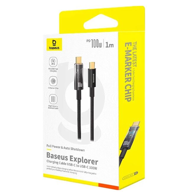 Cablu Type-C, Auto Shutdown, 100W, 1m - Baseus Explorer - Cluster Black