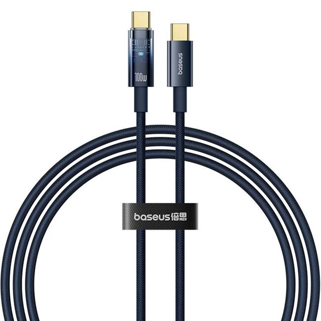 Cablu Type-C, Auto Shutdown, 100W, 1m - Baseus Explorer - Deepsea Blue