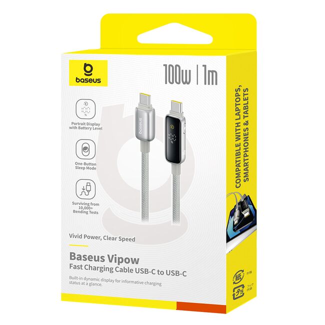 Cablu Type-C cu Display, 100W, 1m - Baseus Vipow - Galaxy Natural Titanium