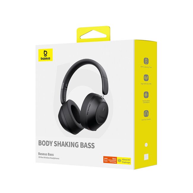 Casti Over-Ear, Sound Isolation, Bletooth 5.3, Foldable, Bass 30 Max, Type-C - Baseus Bass 30 Max - Cosmic Black