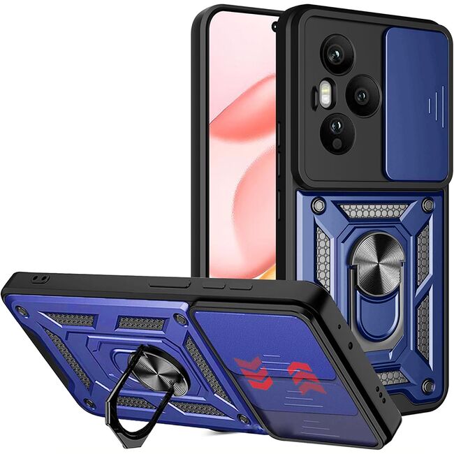 Husa pentru  Honor 400 Pro Ring Armor Kickstand Tough Rugged Cover cu protectie camera, Albastru