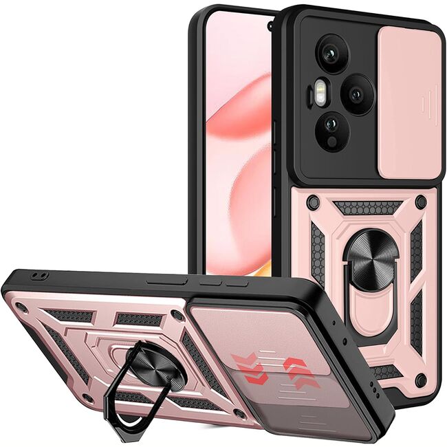 Husa pentru  Honor 400 Pro Ring Armor Kickstand Tough Rugged Cover cu protectie camera, Roz