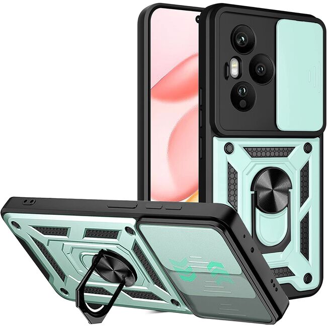 Husa pentru  Honor 400 Pro Ring Armor Kickstand Tough Rugged Cover cu protectie camera, Verde