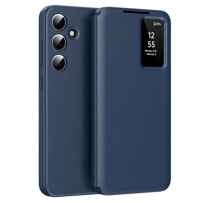 Husa pentru  Samsung Galaxy A55 Smart Window View Tip Carte – Design Premium, Vizualizare Inteligenta, Protectie 360°, Card Slot, Textura Mata Eleganta - Albastru