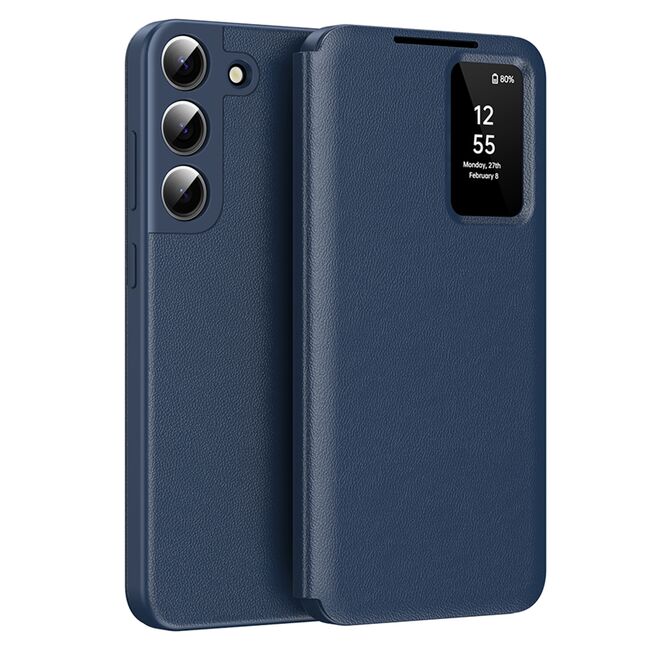 Husa pentru  Samsung Galaxy S22 Plus 5G Smart Window View Tip Carte – Design Premium, Vizualizare Inteligenta, Protectie 360°, Card Slot, Textura Mata Eleganta - Albastru