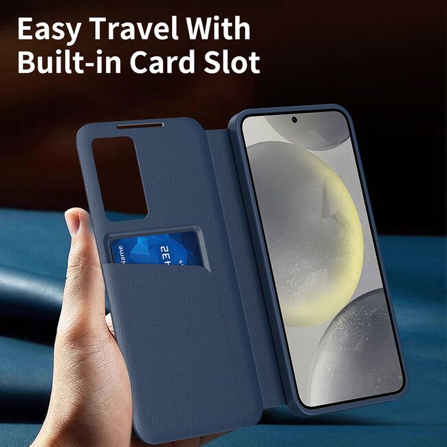 Husa pentru  Samsung Galaxy S22 Plus 5G Smart Window View Tip Carte – Design Premium, Vizualizare Inteligenta, Protectie 360°, Card Slot, Textura Mata Eleganta - Albastru