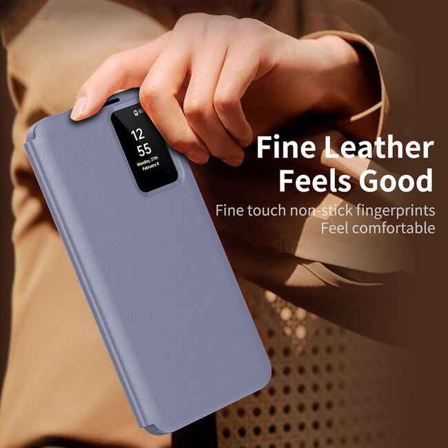 Husa pentru  Samsung Galaxy S22 Plus 5G Smart Window View Tip Carte – Design Premium, Vizualizare Inteligenta, Protectie 360°, Card Slot, Textura Mata Eleganta - Mov