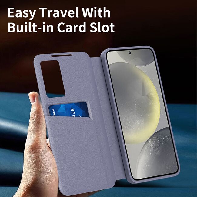 Husa pentru  Samsung Galaxy S22 Plus 5G Smart Window View Tip Carte – Design Premium, Vizualizare Inteligenta, Protectie 360°, Card Slot, Textura Mata Eleganta - Mov
