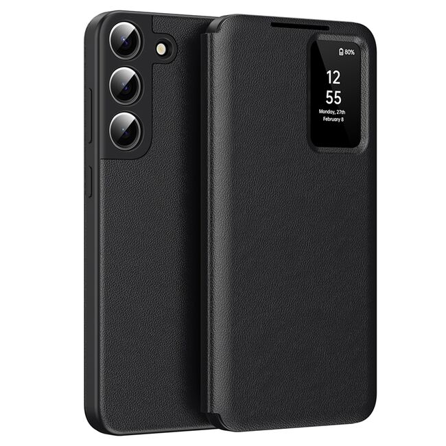 Husa pentru  Samsung Galaxy S22 Plus 5G Smart Window View Tip Carte – Design Premium, Vizualizare Inteligenta, Protectie 360°, Card Slot, Textura Mata Eleganta - Negru