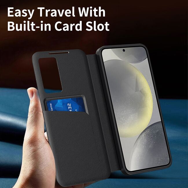 Husa pentru  Samsung Galaxy S22 Plus 5G Smart Window View Tip Carte – Design Premium, Vizualizare Inteligenta, Protectie 360°, Card Slot, Textura Mata Eleganta - Negru