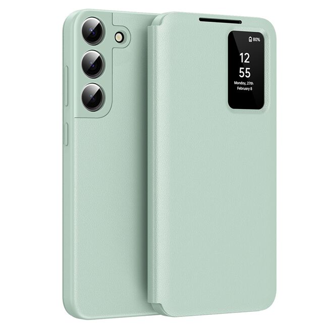 Husa pentru  Samsung Galaxy S22 Plus 5G Smart Window View Tip Carte – Design Premium, Vizualizare Inteligenta, Protectie 360°, Card Slot, Textura Mata Eleganta - Verde