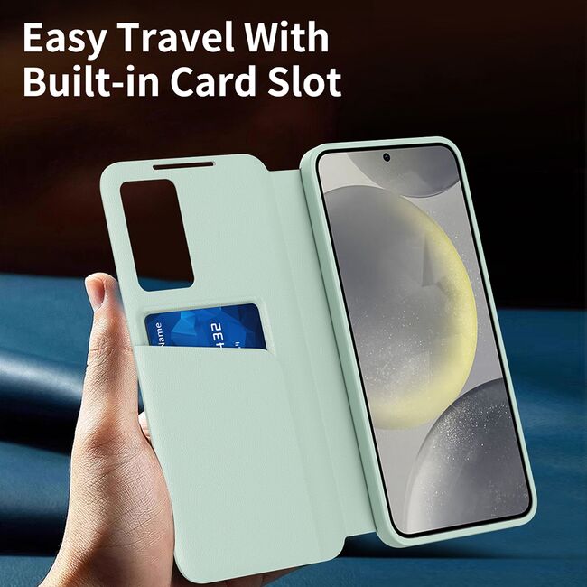 Husa pentru  Samsung Galaxy S22 Plus 5G Smart Window View Tip Carte – Design Premium, Vizualizare Inteligenta, Protectie 360°, Card Slot, Textura Mata Eleganta - Verde