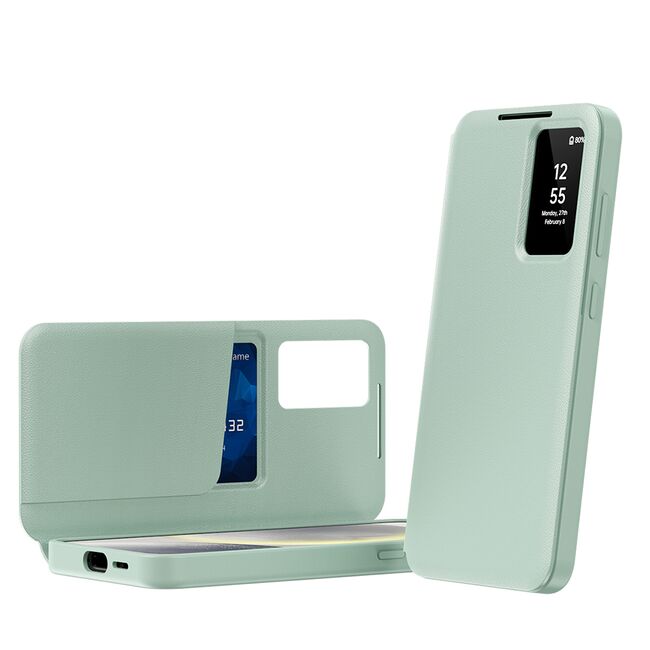 Husa pentru  Samsung Galaxy S22 Plus 5G Smart Window View Tip Carte – Design Premium, Vizualizare Inteligenta, Protectie 360°, Card Slot, Textura Mata Eleganta - Verde