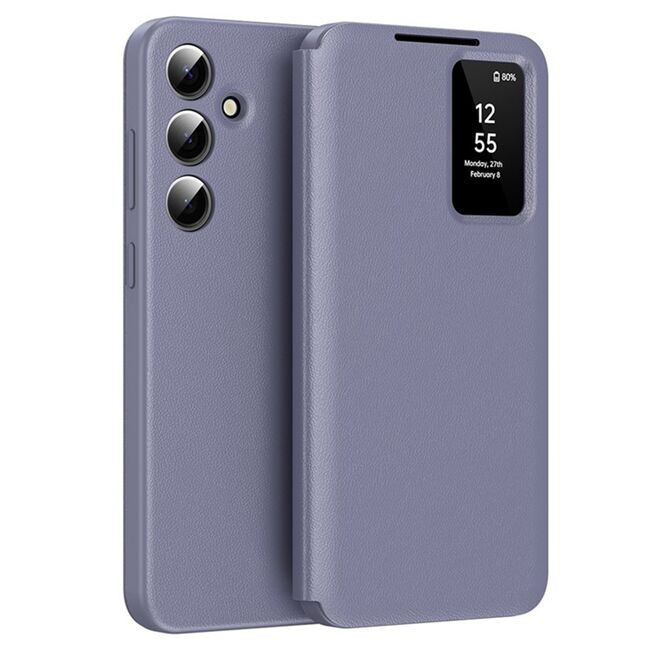 Husa pentru  Samsung Galaxy S23 FE Smart Window View Tip Carte – Design Premium, Vizualizare Inteligenta, Protectie 360°, Card Slot, Textura Mata Eleganta - Mov