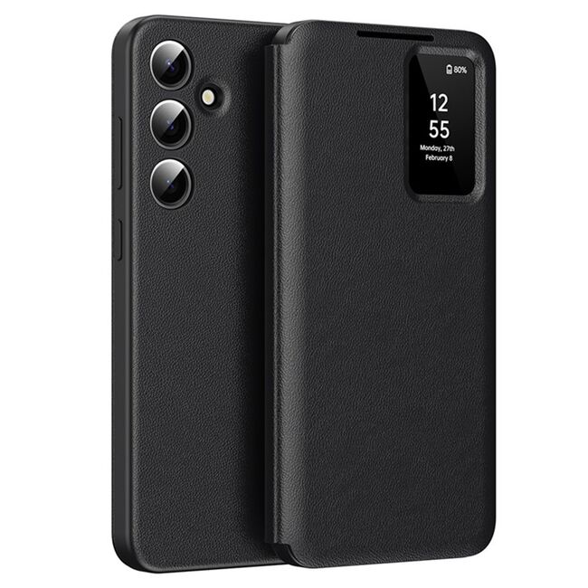 Husa pentru  Samsung Galaxy S23 FE Smart Window View Tip Carte – Design Premium, Vizualizare Inteligenta, Protectie 360°, Card Slot, Textura Mata Eleganta - Negru