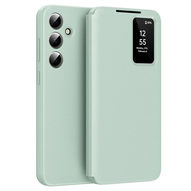 Husa pentru  Samsung Galaxy S23 FE Smart Window View Tip Carte – Design Premium, Vizualizare Inteligenta, Protectie 360°, Card Slot, Textura Mata Eleganta - Verde