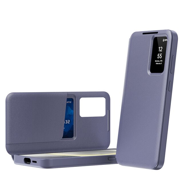 Husa pentru  Samsung Galaxy S23 Plus  Smart Window View Tip Carte – Design Premium, Vizualizare Inteligenta, Protectie 360°, Card Slot, Textura Mata Eleganta - Mov