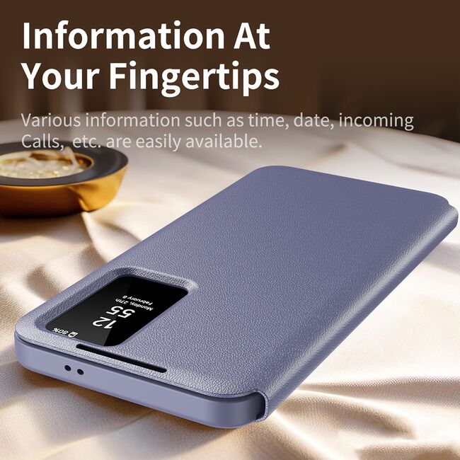 Husa pentru  Samsung Galaxy S23 Plus  Smart Window View Tip Carte – Design Premium, Vizualizare Inteligenta, Protectie 360°, Card Slot, Textura Mata Eleganta - Mov