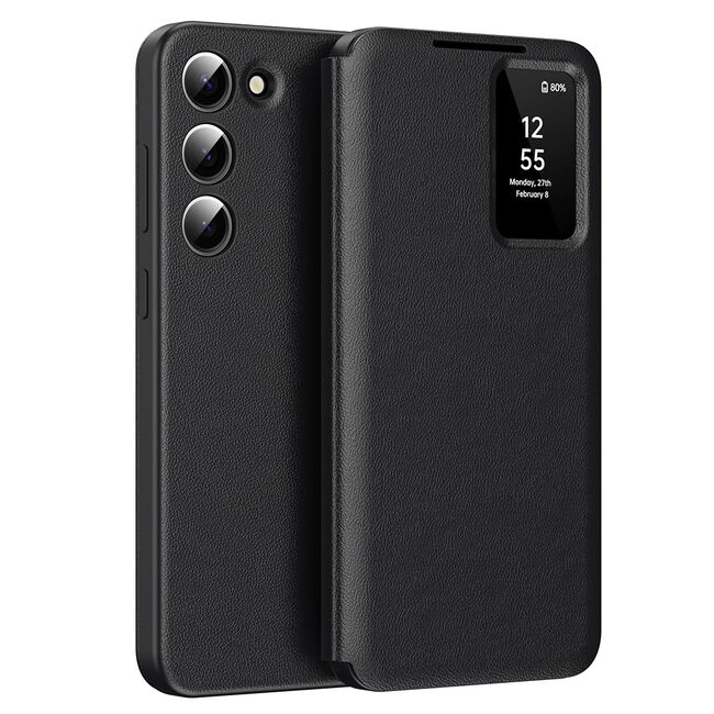 Husa pentru  Samsung Galaxy S23 Plus  Smart Window View Tip Carte – Design Premium, Vizualizare Inteligenta, Protectie 360°, Card Slot, Textura Mata Eleganta - Negru