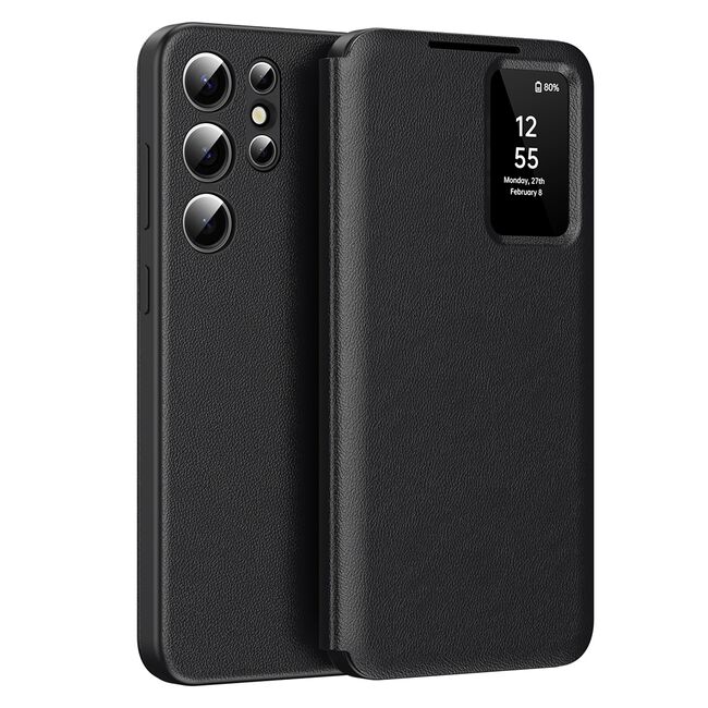 Husa pentru  Samsung Galaxy S23 Ultra 5G Smart Window View Tip Carte – Design Premium, Vizualizare Inteligenta, Protectie 360°, Card Slot, Textura Mata Eleganta - Negru
