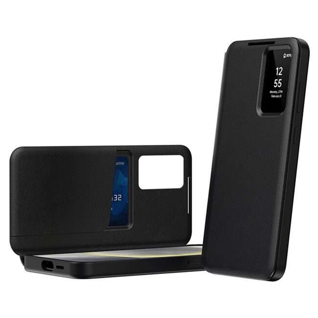 Husa pentru  Samsung Galaxy S23 Ultra 5G Smart Window View Tip Carte – Design Premium, Vizualizare Inteligenta, Protectie 360°, Card Slot, Textura Mata Eleganta - Negru