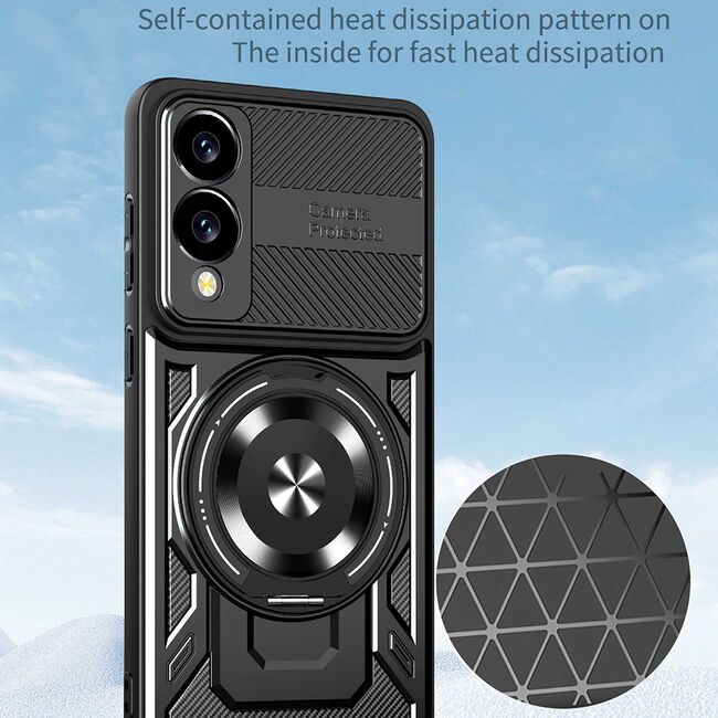 Husa pentru  Samsung Galaxy S25 Edge TitanX HaloStand Pro cu Inel Pivotant Magnetic 360° & Kickstand, Textura Carbon, protectie lentile - Mov